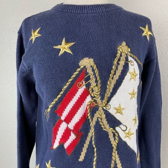 Alfred Dunner Stars and Stripes Sweater Top Size M EUC - Picture 2 of 6